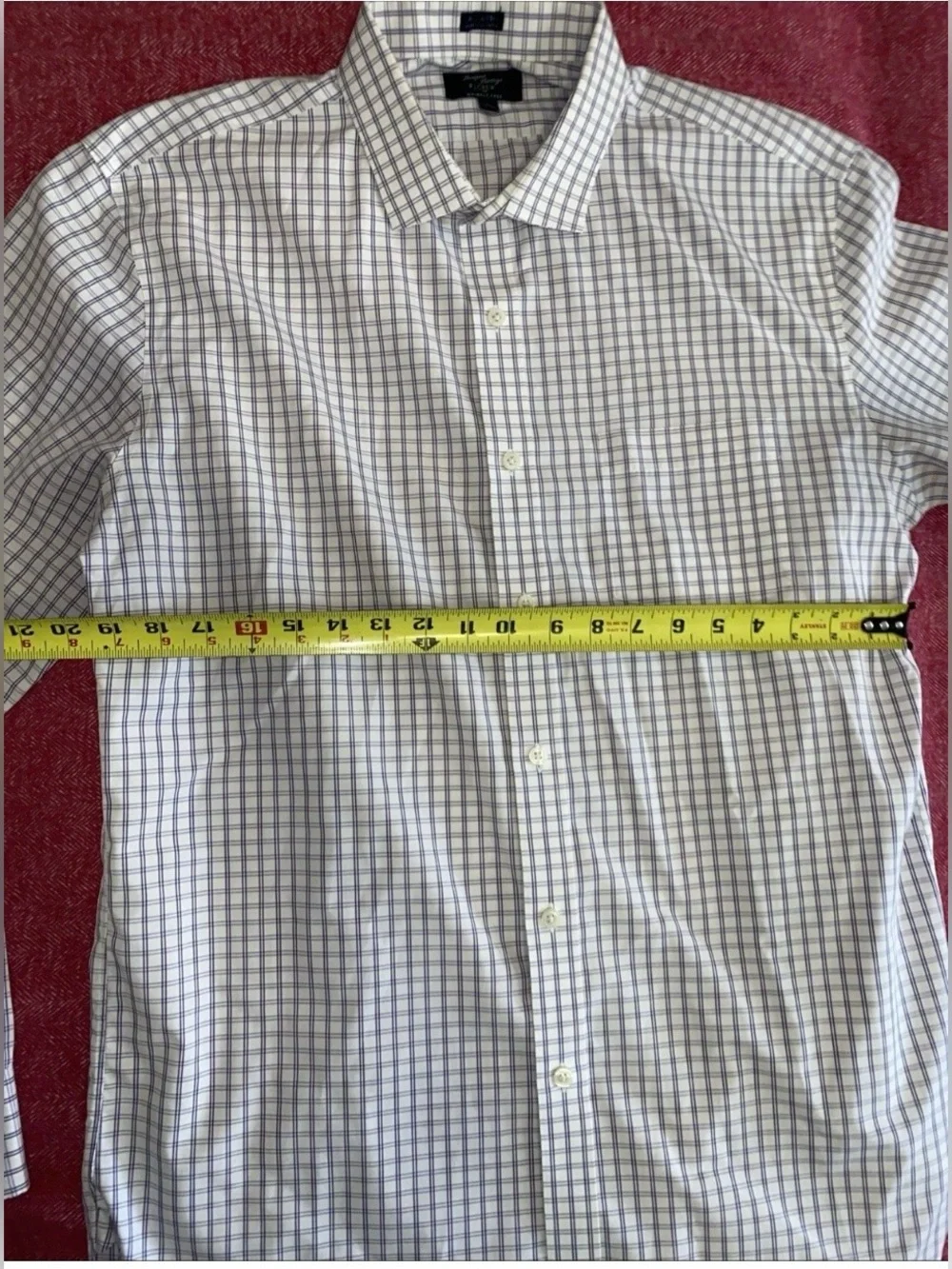 J. Crew Men's White Button-Down Shirt with Blue and Gray Windowpane